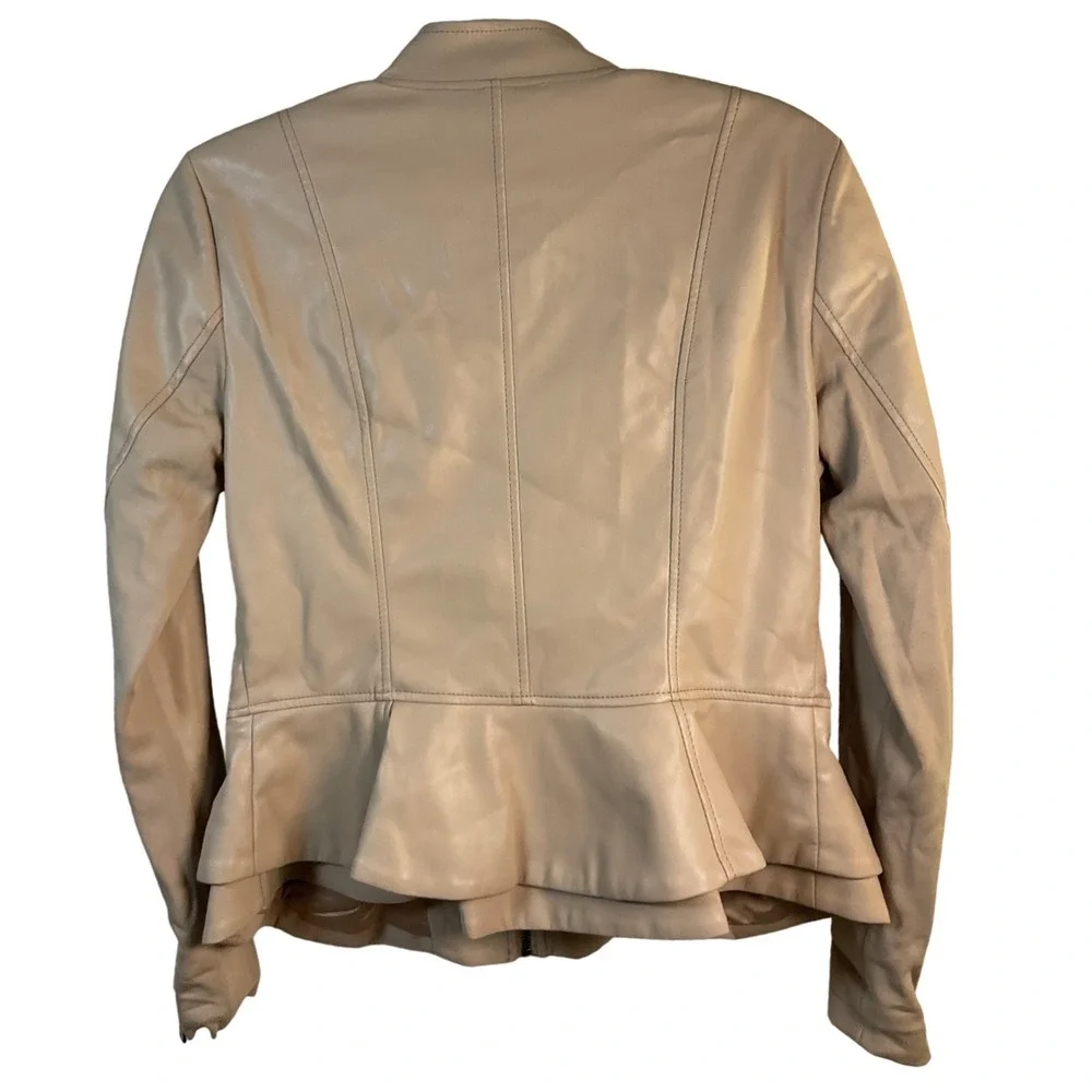 G.I.L.I. Faux Leather Moto Jacket Beige Tan Zip Front Pockets‎ Women's Size 6